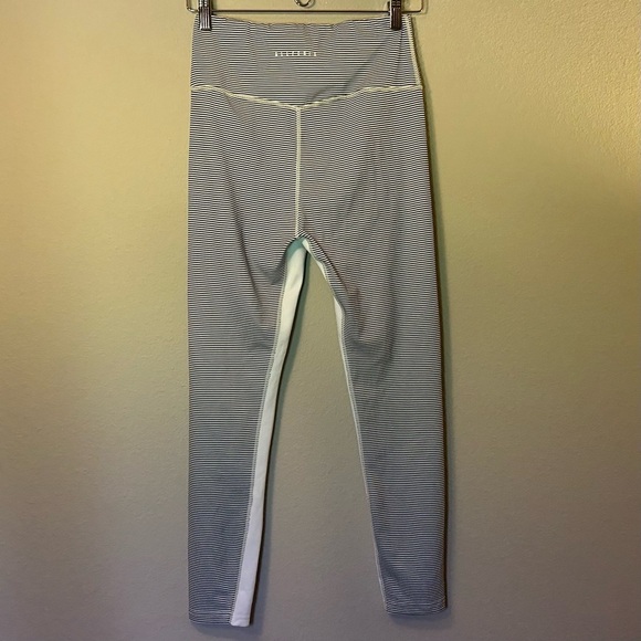 Allfenix Medium Grey White Stripe Leggings Athleisure Workout Performance Womens - Picture 3 of 16